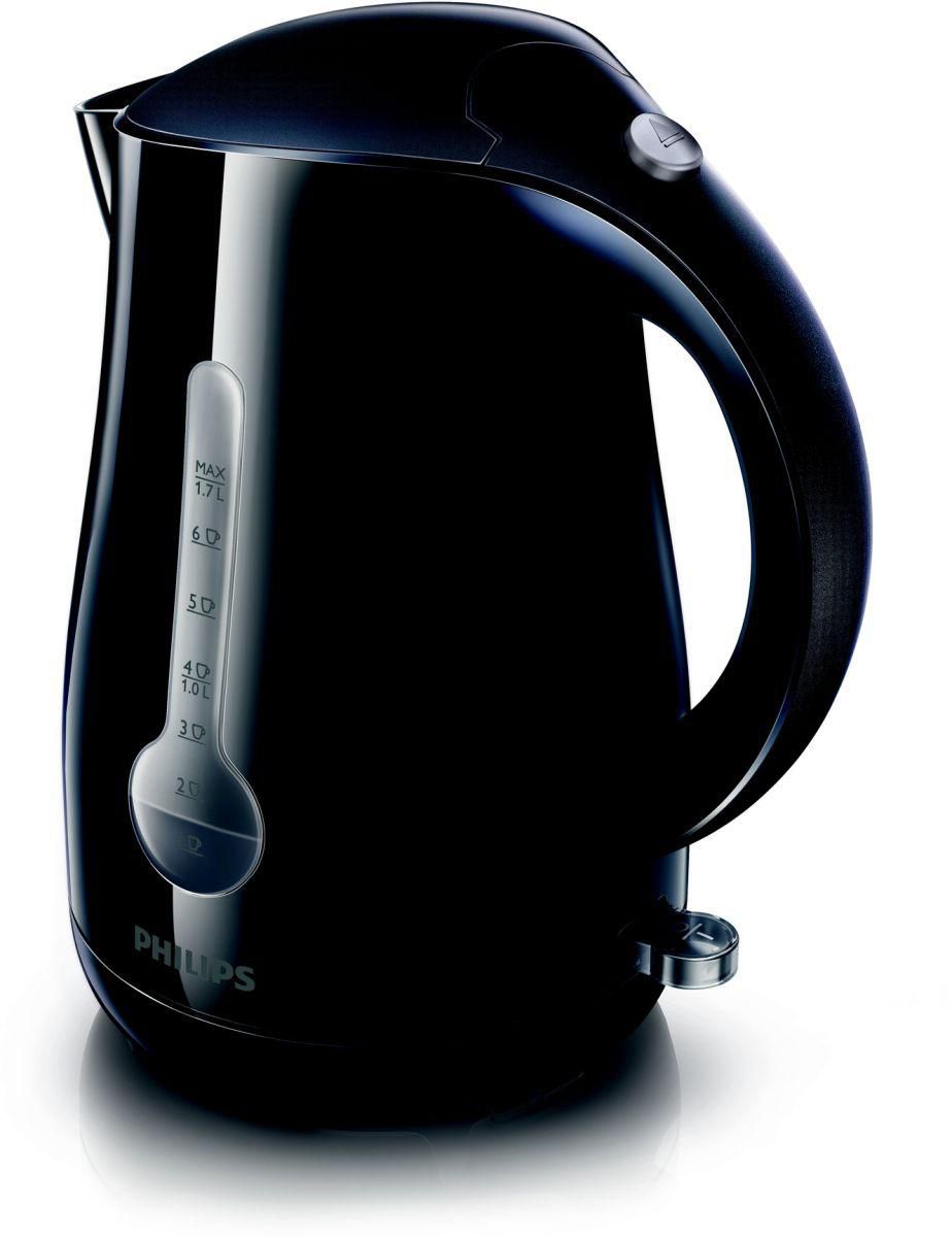 Philips Kettle 1.7 L 2400 W, 1 cup indicator, Silver black, Hinged lid - HD4677