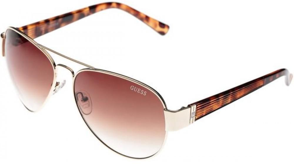 Guess Men's Aviator Brown Lens Gold Frame Sunglasses