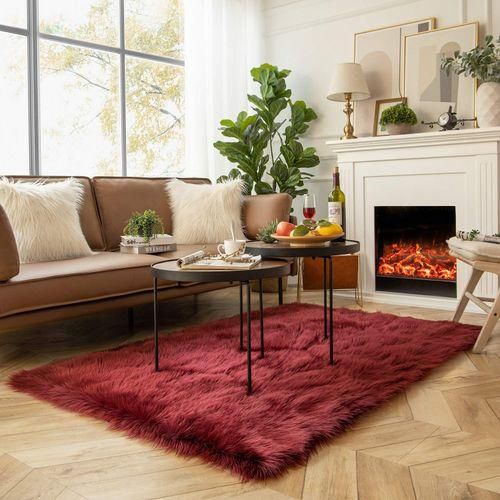 Generic Faux Fur Ruby RED Rug PLUS 2 RED Cushion Covers 45X45CM