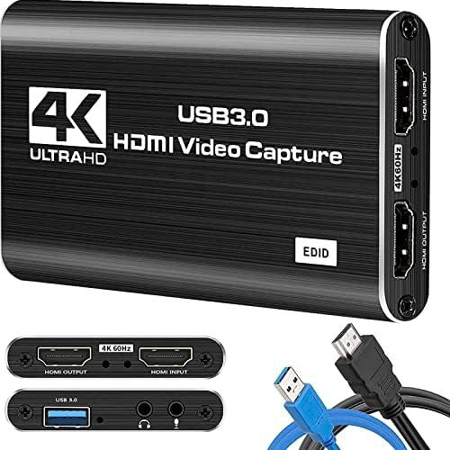 بطاقة كابشر محمولة لالتقاط الفيديو والصوت 4K USB 3.0 1080P HDMI بسرعة 60 اطارا في الثانية، محول كابشر للالعاب والبث المباشر والعروض التعليمية واجهزة العاب PS4 XBOX