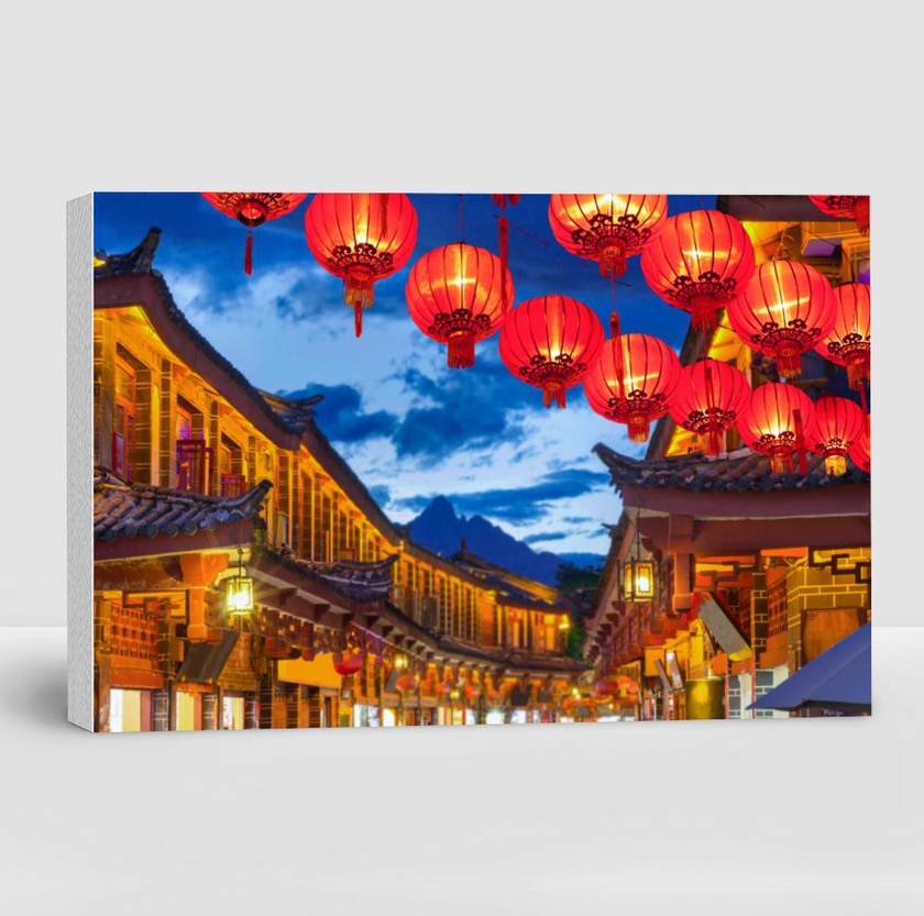 Lijiang Old Town in the Evening With Crowed Tourist , Yunnan China.