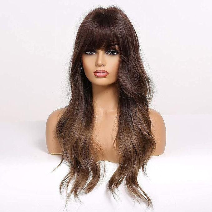 Synthetic Hair Wig Long Curly Brown Color Thermal Hair