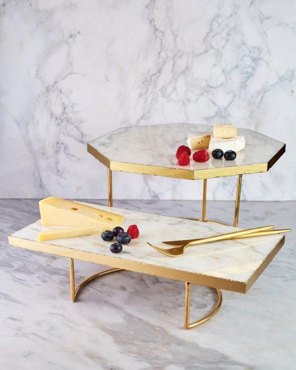White Marble Serving Platter With Stand