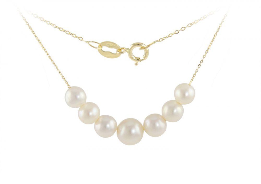 Vera Perla 18K Solid Gold 5.5-7mm Gradual White Pearl Necklace