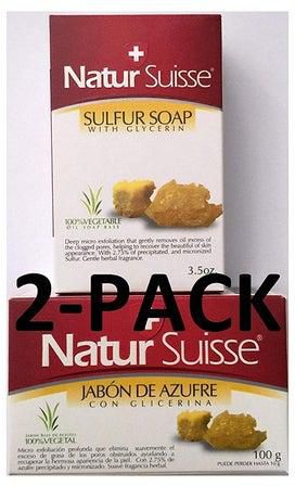 Natur Suisse Jabon De Azufre Sulfur Soap 3.5 Oz. With Glycerin 2 Pack