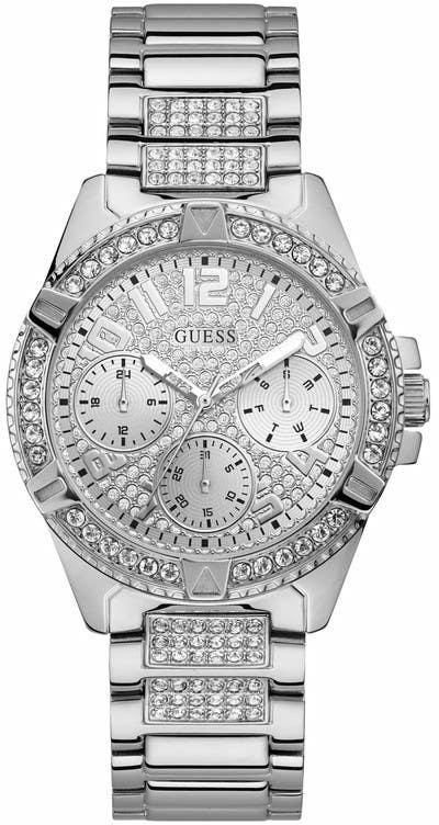 Get Guess W1156L1 Dress Watch for Women Analog, Silver Stainless Steel Band with Crystal Encrusted - Silver with best offers | Raneen.com