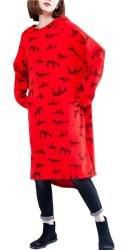 Autumn and Winter Plus Thickening Long and Big Size Dress - Red - One Size