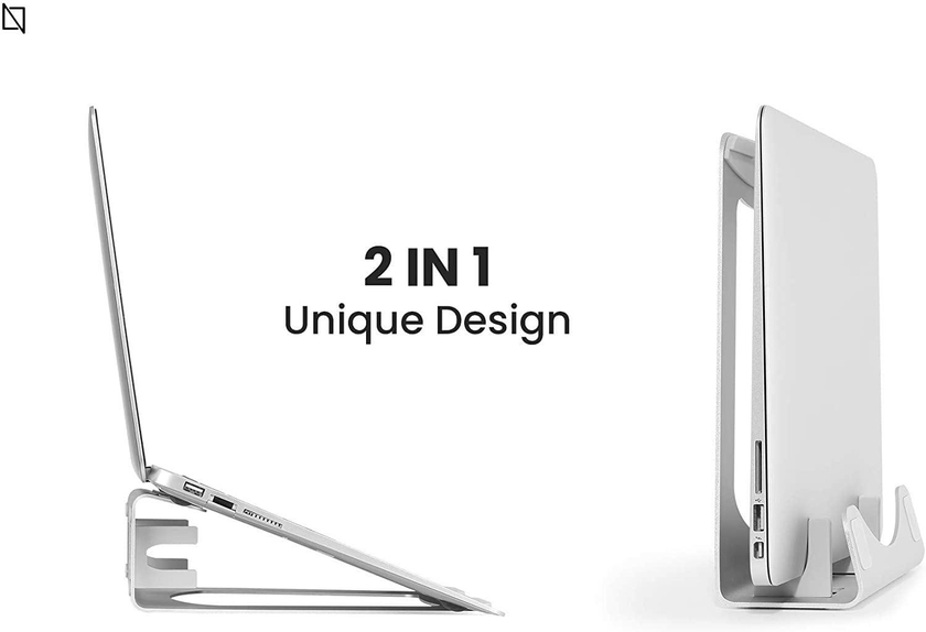 Laptop Riser &amp; Vertical Stand for Macbook, Macbook Pro &amp; Notebook, 2 in 1 Ergonomic Design With Non Skid Pads, Macbook Stand, Accessories By Navodesk (Silver)