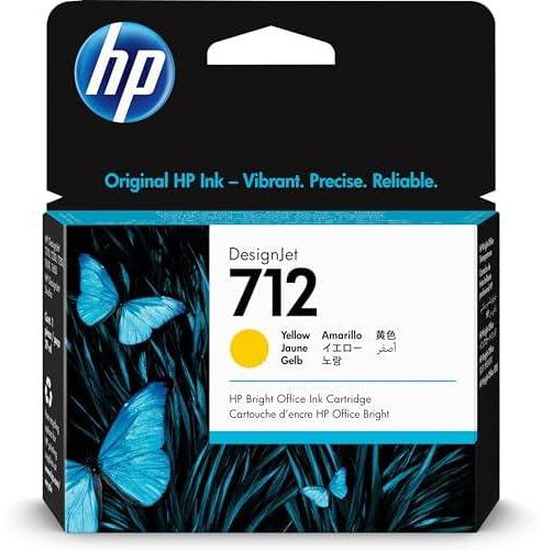 HP 712 3ED69A 29-ml Genuine HP Ink Cartridge with Original HP Ink, for DesignJet T650, T630, T250, T230 & Studio Large Format Plotter Printers and HP 713 DesignJet Printhead,Yellow