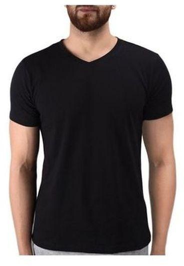 Fashion Men's V-neck Plain T-shirt -Black