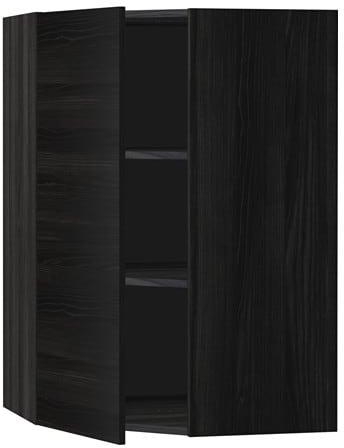 METOD Corner wall cabinet with shelves, black, Tingsryd black