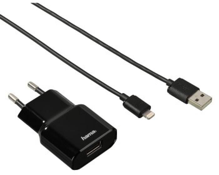 Hama 00119433 Travel Charger, 5V/2.4A + Apple Lightning Charging/Sync Cable, black