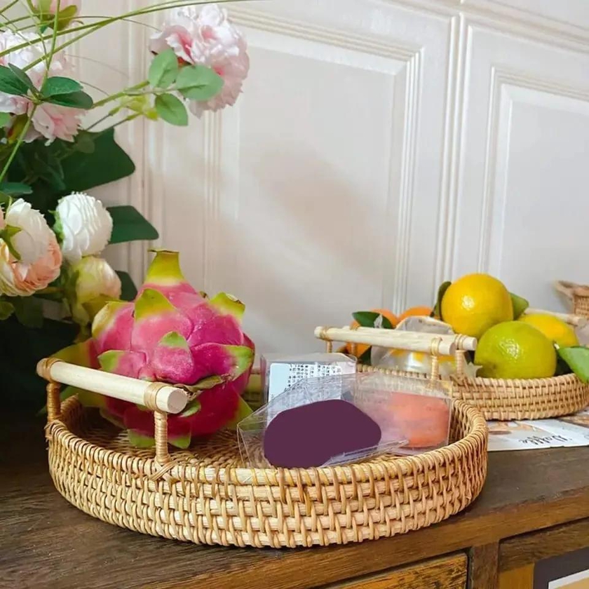 Rattan Basket Serving Tray Decoration Tray Multipurpose 24cm
