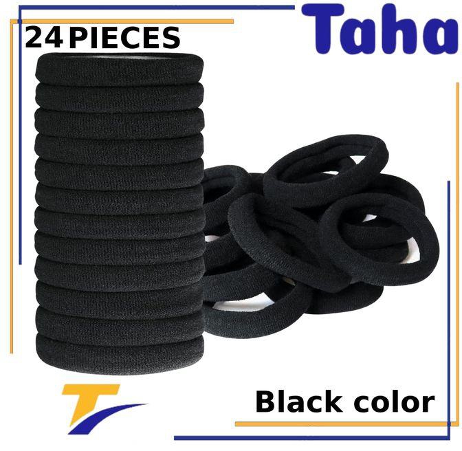 Taha Offer Medium Black Elastic Hair Ties Black Color 24 Piece
