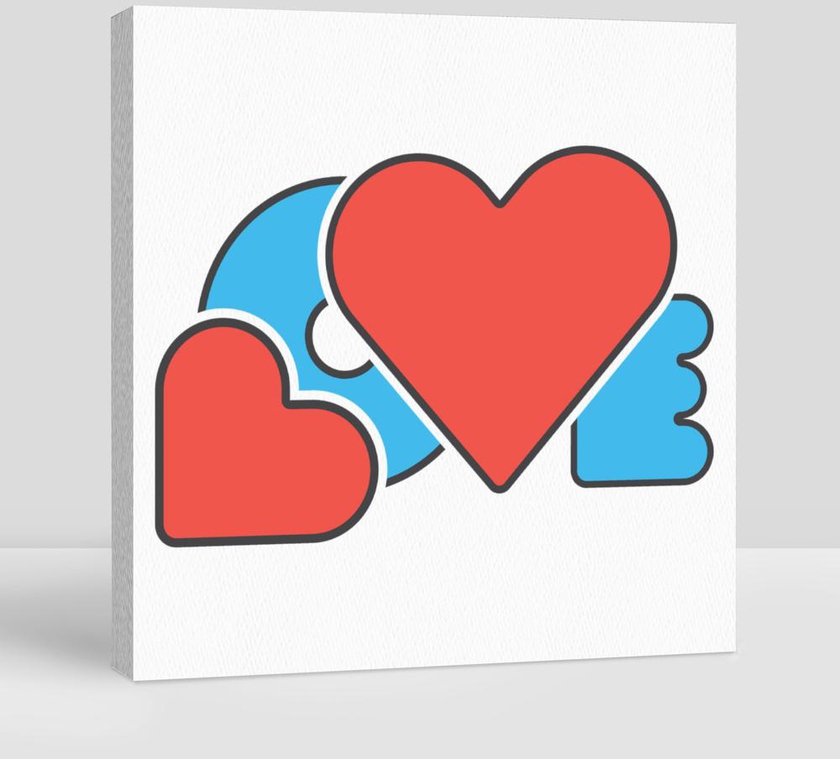 Red Blue Color Creative Design Word Love With Hearts Symbol Love