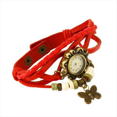 Butterfly Women's Red Leather Watch, LMA002