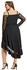Fashion Plus Size Lace Insert Dip Hem Party Dress - BLACK