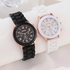 LAVISHINE COMBO 2 Pcs Luxury Women's Watch Set Fashion Luxury Elegant Alloy Wristwatch Silicone Strap Couple Watch Men Quartz Holiday Gifts