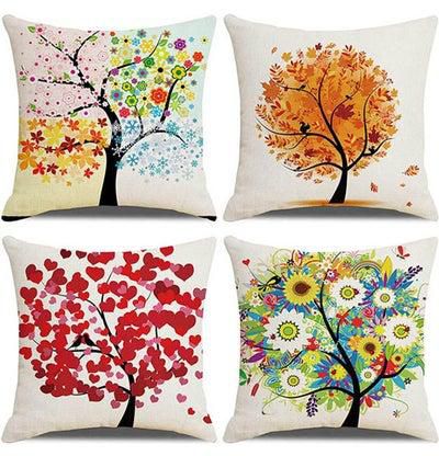 Set Of 4 Cotton Linen Cushion Cover كتان Style-12 18x18بوصة