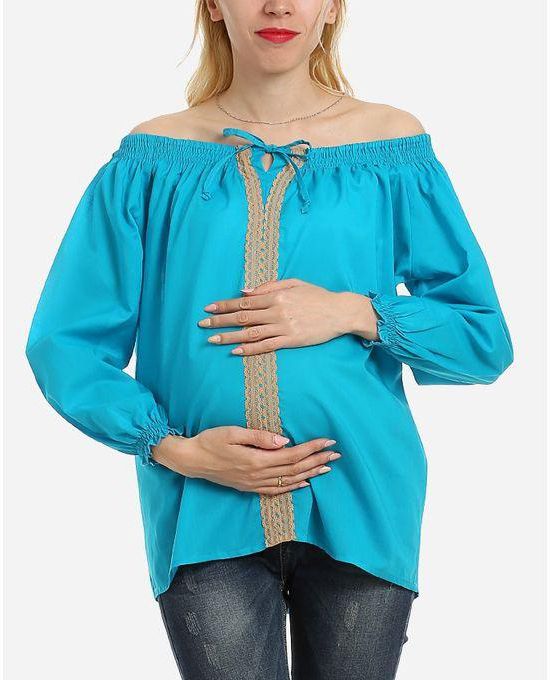 Angelique Off Shoulder Maternity Front Lace Top - Turquoise