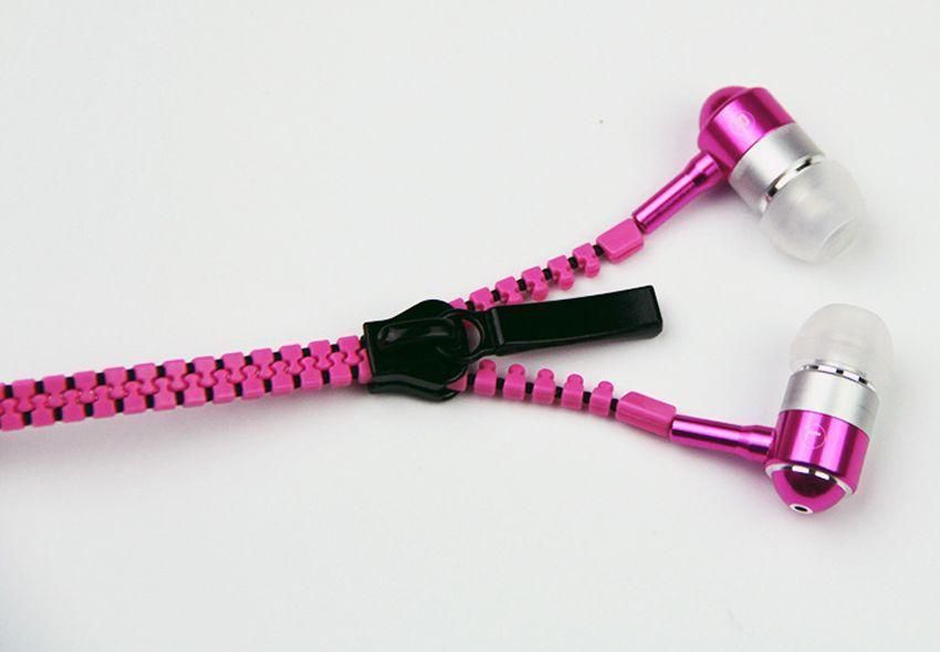 Pink 3.5mm In-Ear Zip Zipper STEREO Hands Free Headphones Headset   Mic Earphones