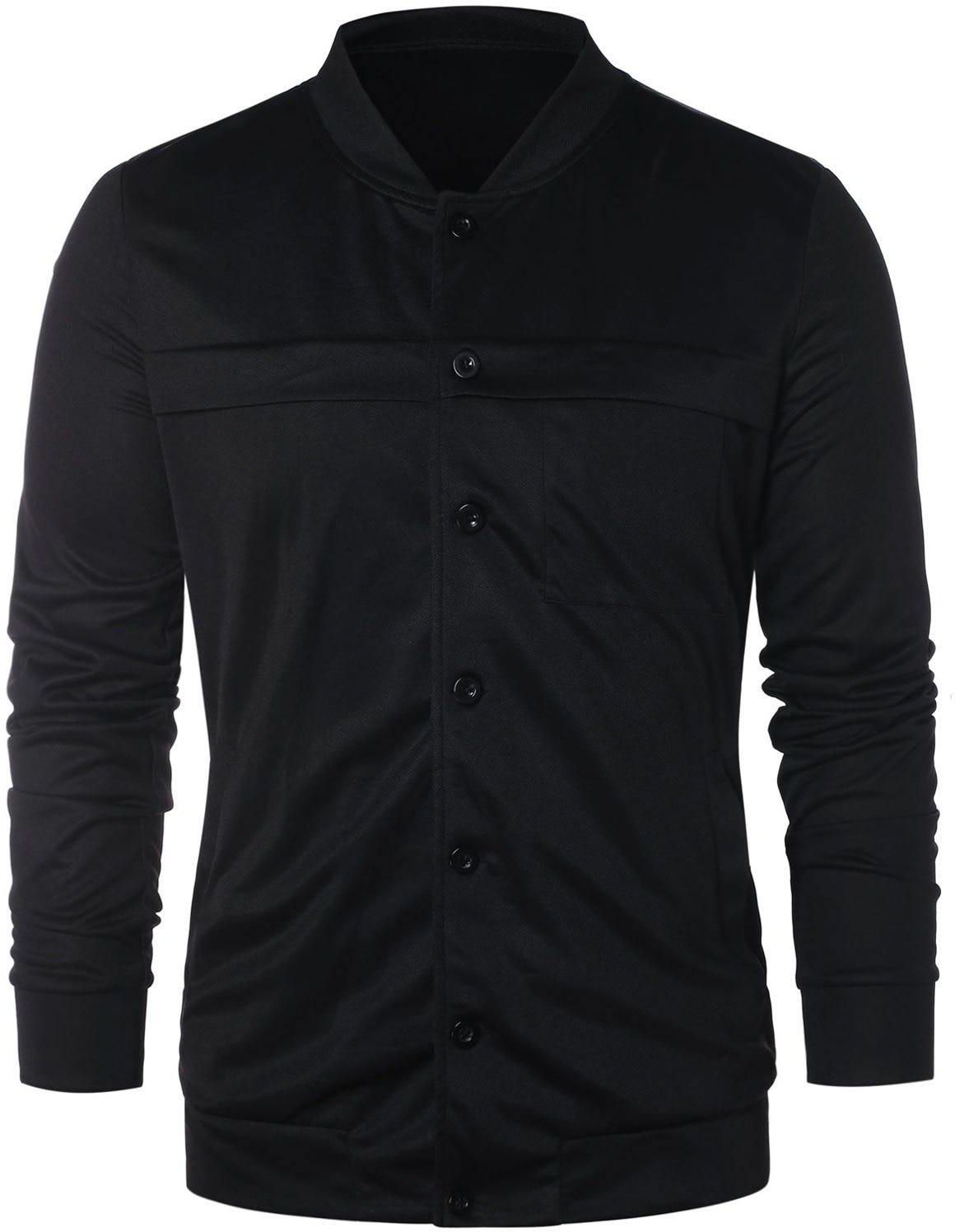 Stand Collar Button Up Solid Jacket - L