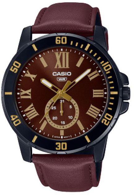 Casio Watch MTP-VD200BL-5BUDF for Men Analog Black Leather Band