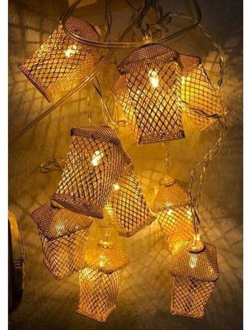 حبل فرع نور ليد زينة رمضان فانوس نحاس إضاءة ليد - ذهبي