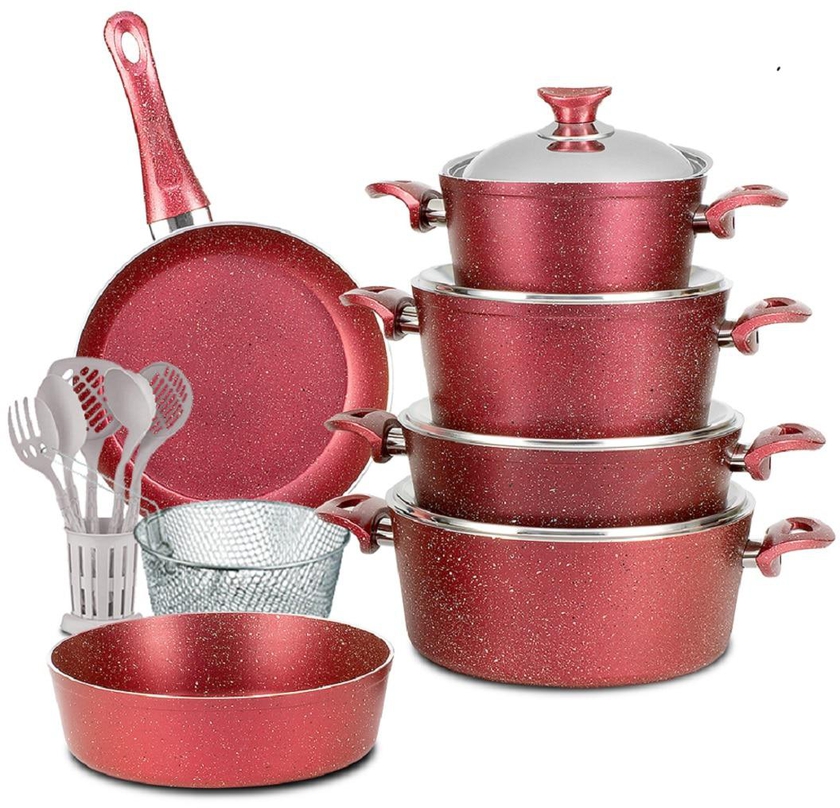 REGAL IN HOUSE-Turkish Granite Cookware Set 18 Pcs with Service Set - Steel Lids