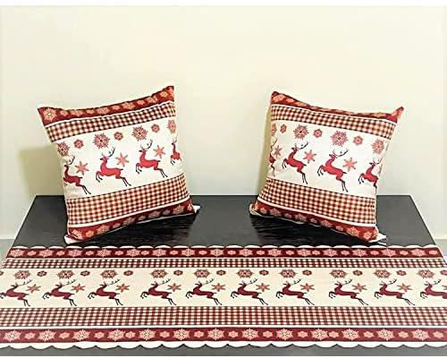 Stellar Stores Christmas Set of 2 Cushions & 1 Runner, Amazing Design for Christmas, Xmas, New Year, Luxurious Design, Great Quality, Soft Fabric, Living Room, Bed Room, Everyday Use