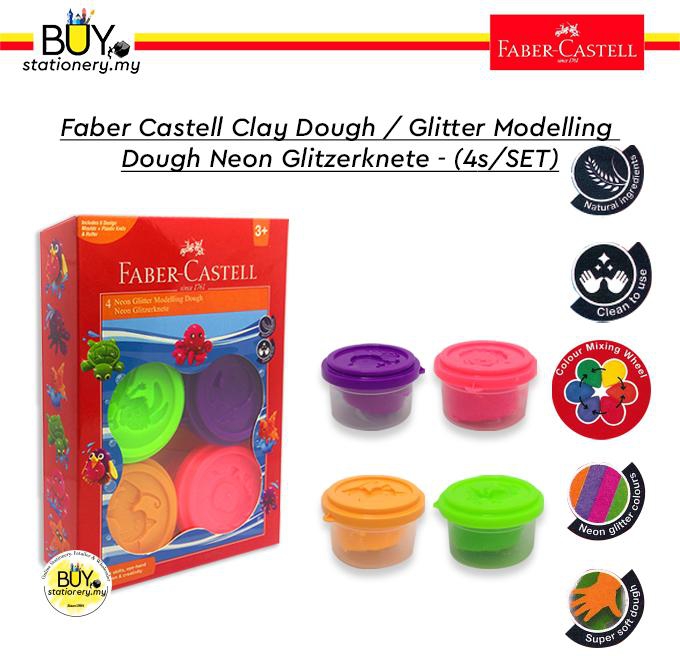 Faber Castell Clay Neon Glitter Modelling Play Doh Dough - (4s/SET)