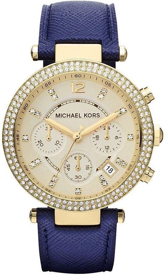 Michael Kors Parker Women's Champagne Dial Leather Band Chronograph Watch - MK2280