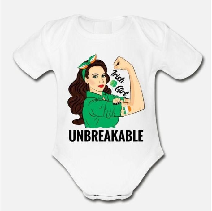 Irish Girl Unbreakable Ireland Flag Organic Short Sleeve Baby Bodysuit
