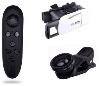 Generic 3D VR Virtual Reality Headset 3D Glasses VR BOX - White + 3-In-1 Lens for Smartphones - Black + mini black remote