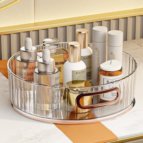 Owving 360 Rotating Makeup Organizer Cosmetic Desk Storage Clear Round Turntable Multi-functional storage box for Make Up Storage Perfume Cosmetic Dresser Jewelry