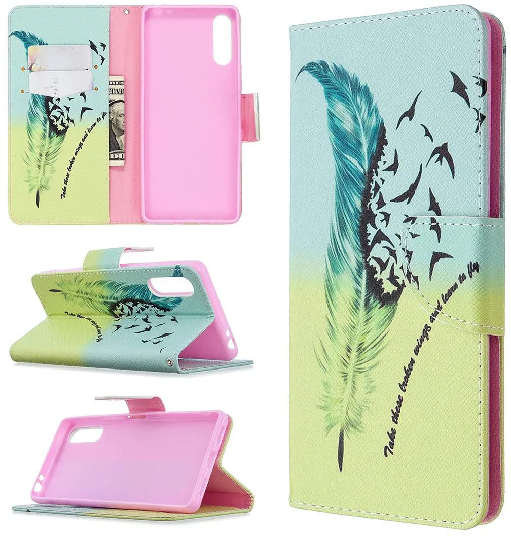 Sony Xperia L4 Case, Flip PU Leather Wallet Phone Bag Cover for Sony Xperia L4 - Free feather