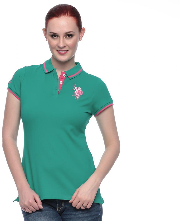 U.S. Polo Assn. 213109ZH1CK-DYGR Polo Shirt for Women - XS, Green/Fuchsia