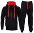 Bluelans Casual Solid Color Men Sports Plush Sweat Suit Hoodie Coat Trousers Pants Set-Black + Red