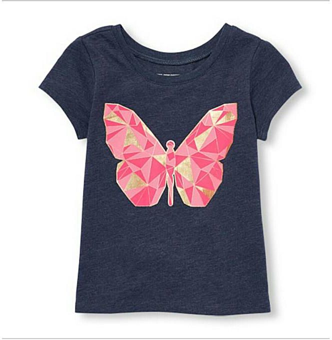 The Children's Place Girls Short Sleeve Mosaic Butterfly Graphic Top- Blue And Pink
