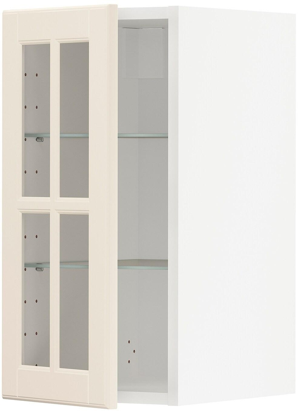 METOD Wall cabinet w shelves/glass door, white, Bodbyn off-white, 30x60 cm