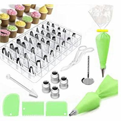 62PCS Cake Decorating Tools Kit, DIY Icing Piping Cream Reusable Pastry Silicone Pastry Bag with 62 Nozzle Mold and 10 disposable piping bags for Cake Decorating