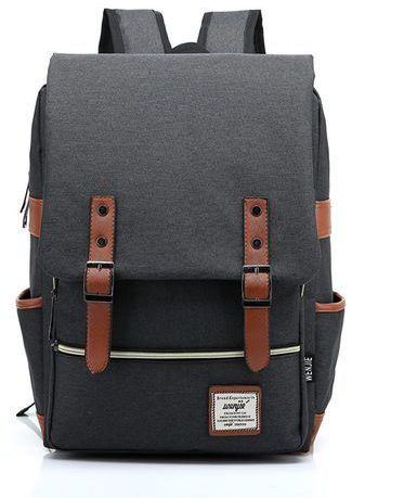 Men Male Canvas College School Student Backpack Casual Rucksacks 14 Inch Travel Bag Laptop Bags Women Bags - Black