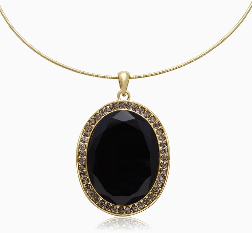 Adoriana Black Onyx and Gunmetal Crystal Oval Shape Choker Necklace, Gold Overlay