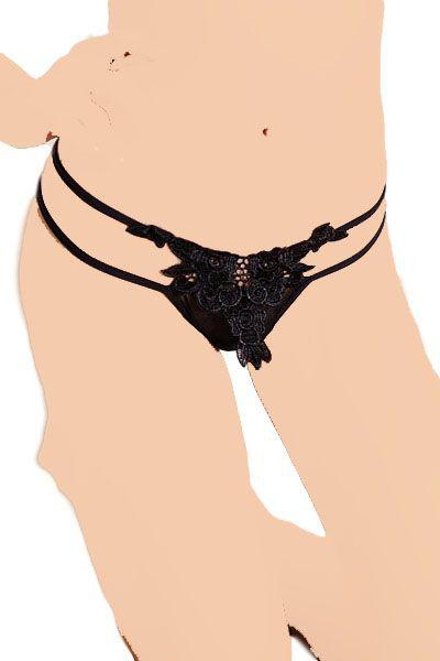 Double Straps Sheer Mesh Lace Thong