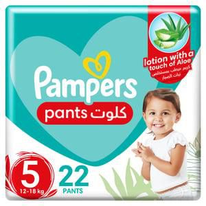 Pampers Baby-Dry Pants Diapers with Aloe Vera Lotion, 360 Fit & up to 100% Leakproof, Size 5, 12-18kg, Carry Pack, 22 pcs