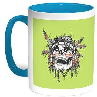 A Red Indian Skull Printed Coffee Mug Turquoise/White