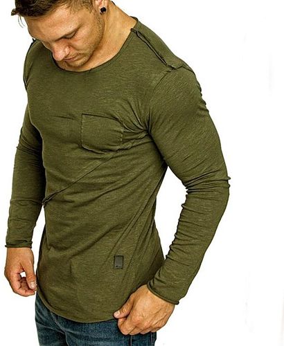 UJUNAOR Men Long-Sleeve Beefy Muscle Button Basic Solid Splicing Blouse Tee Shirt Top 