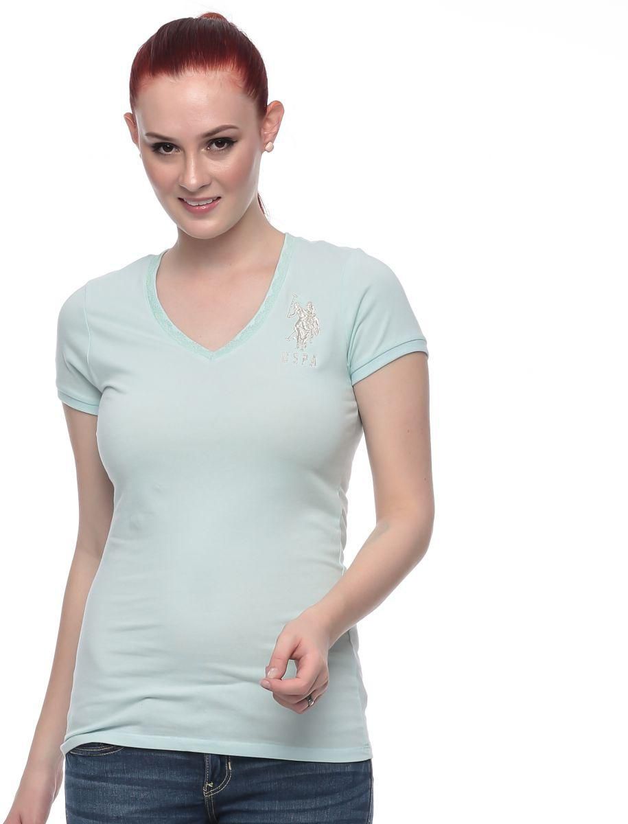 U.S. Polo Assn. Blue Cotton V Neck T-Shirt For Women