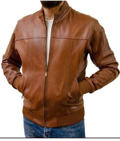 natural leather jacket ,camel color, with elastic bands