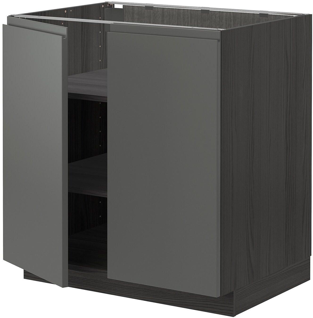 METOD Base cabinet with shelves/2 doors, black, Voxtorp dark grey, 80x60 cm